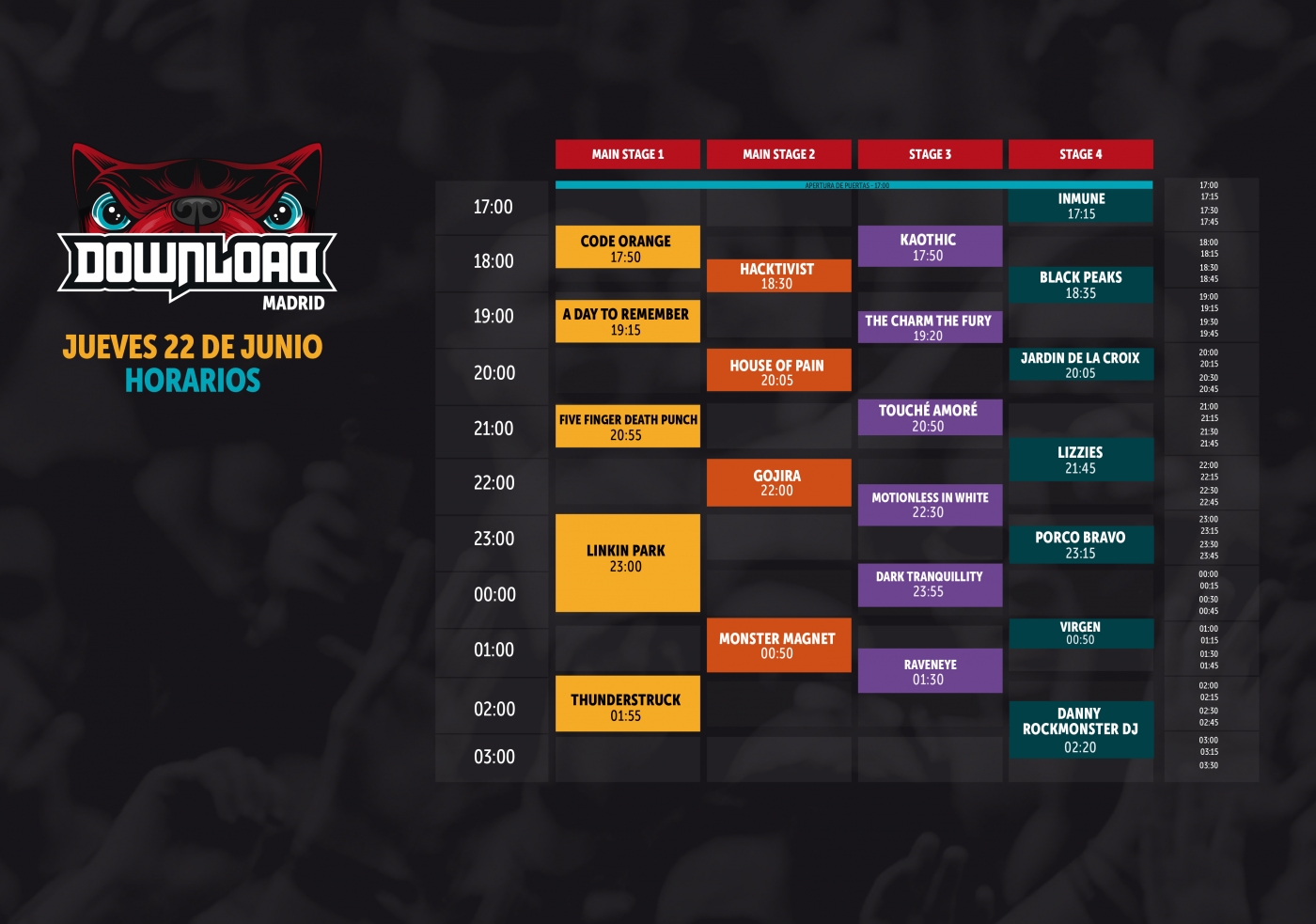 horario download festival jueves