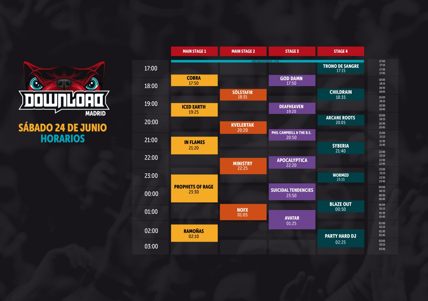 horario download festival sabado