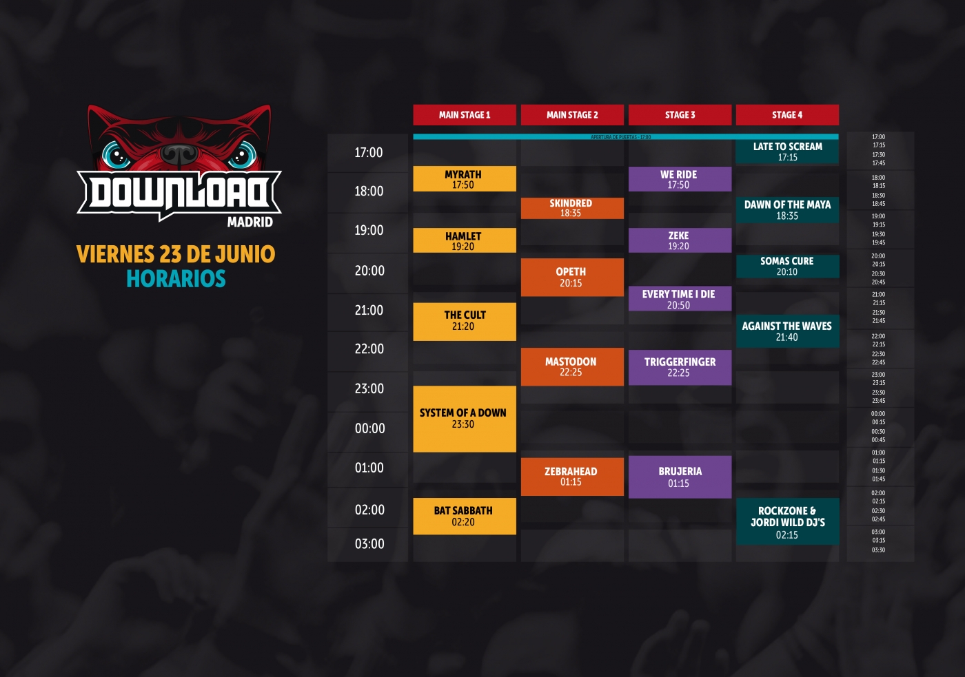 horario download festival viernes